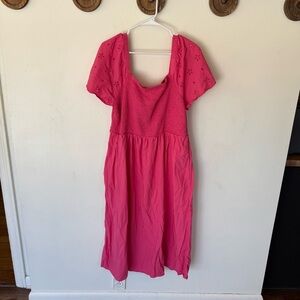 Beach lunch lounge pink short sleeve midi dress with pockets size XL